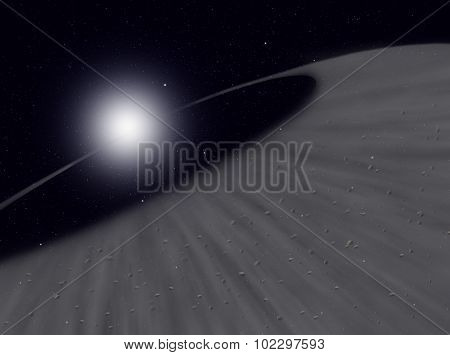 Sun with asteroids in universe or space, Globe and galaxy in a cloud with meteors
