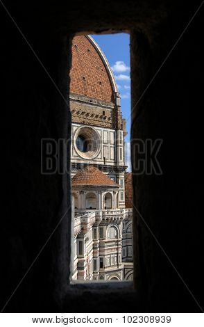 Florence Duomo Seen Trough A Window Of Giotto Campanile