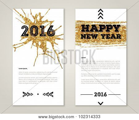 Cute New Year Greeting Cards with Gold Confetti Glitter Texture