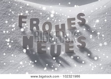 White Christmas Frohes Neues Means New Year On Snow, Snowflakes
