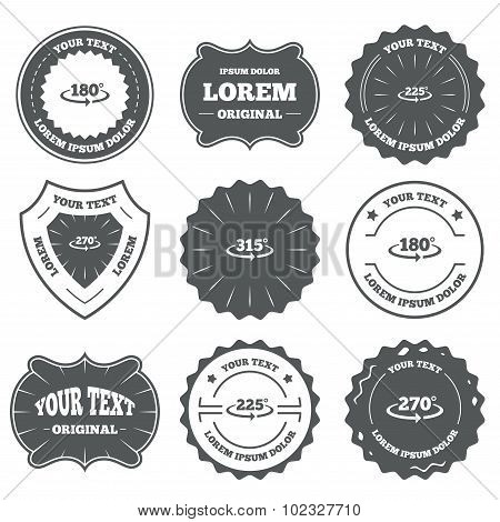 Angle degrees icons. Geometry math signs.