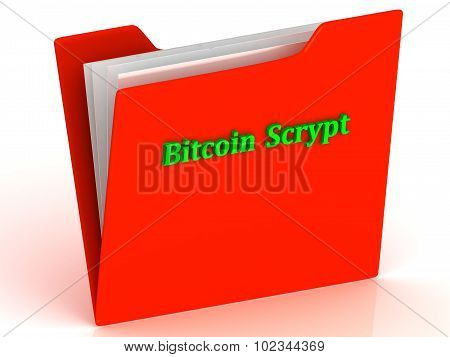 Bitcoin Scrypt - Bright Green Letters On A Red Folder