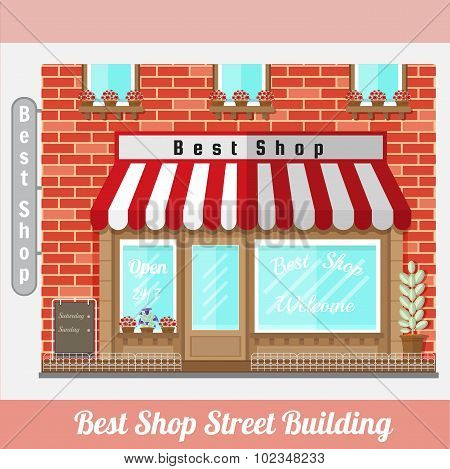 flat facade of best shop of street building