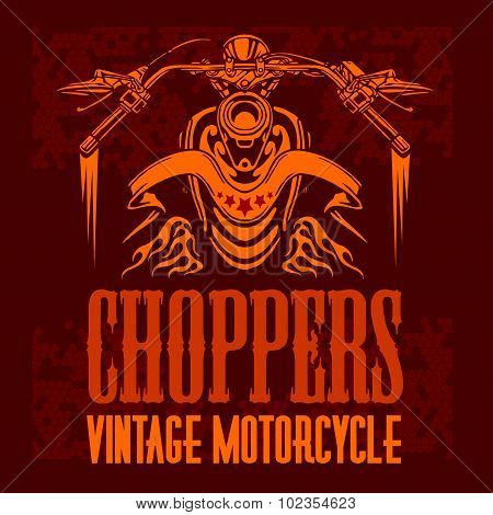 Vector vintage bikers badge. Retro chopper bike elements