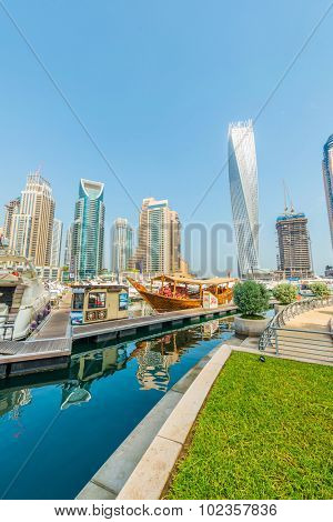 Dubai - AUGUST 9, 2014: Dubai Marina district on August 9 in UAE. Dubai is fastly developing city in Middle East