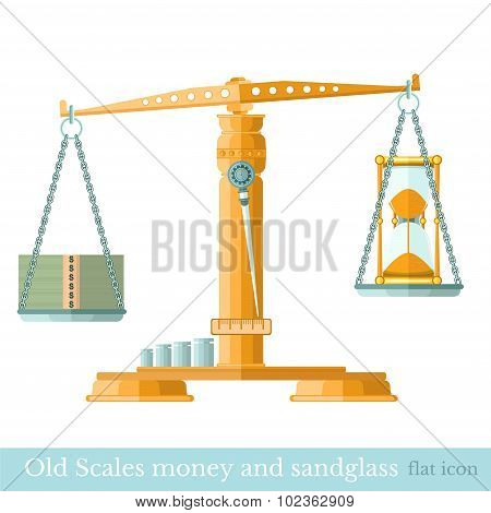 scaleswith money and sandglass on different scalepans