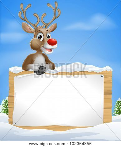 Cartoon Christmas Reindeer Sign