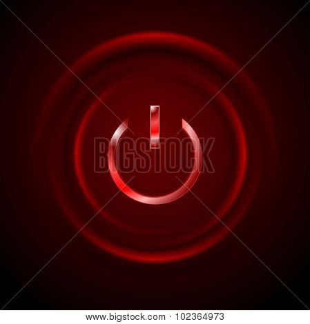 Dark red glowing power button web design. Vector illustration background