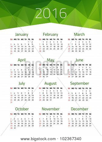 Calendar For 2016 Year