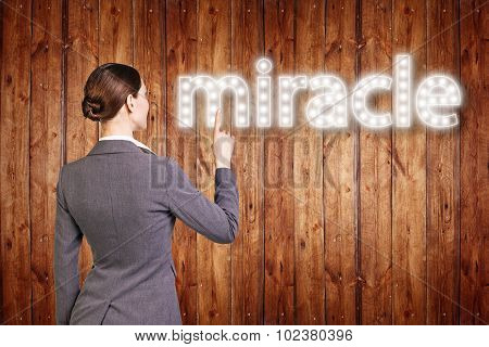 businesswoman touching singboard word