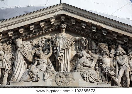 Paris - The pediment of Pantheon. Construction of the building started in 1757 and was finished in 1791