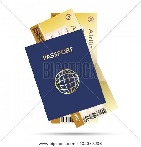 Passport and Airline Ticket isolated on white background. Illustration Vector EPS10