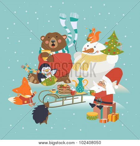 Cute animals celebrating Christmas