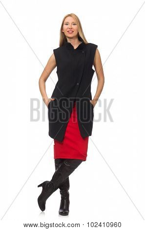 Pretty young girl in bordo skirt isolated on white