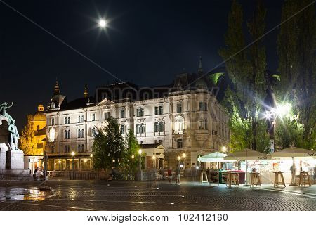 Preseren Square Ljubljana By Night