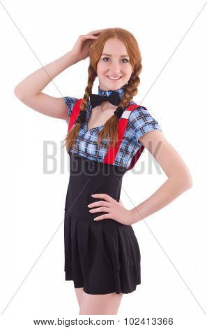 Schoolgirl isolated on the white