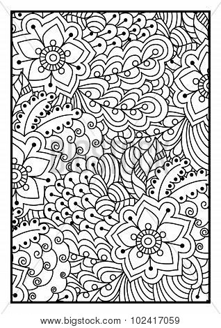 Black and white pattern. Ethnic henna hand drawn background for coloring book, textile or wrapping.