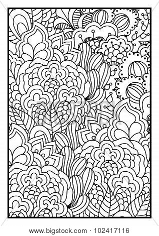 Black and white pattern. Ethnic henna hand drawn background for coloring book, textile or wrapping.