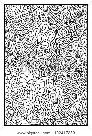 Black and white pattern. Ethnic henna hand drawn background for coloring book, textile or wrapping.