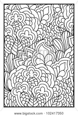 Black and white pattern. Ethnic henna hand drawn background for coloring book, textile or wrapping.