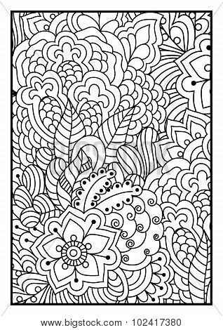 Black and white pattern. Ethnic henna hand drawn background for coloring book, textile or wrapping.