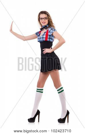 Schoolgirl isolated on the white background