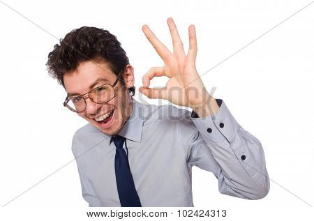 Young employee isolated on white