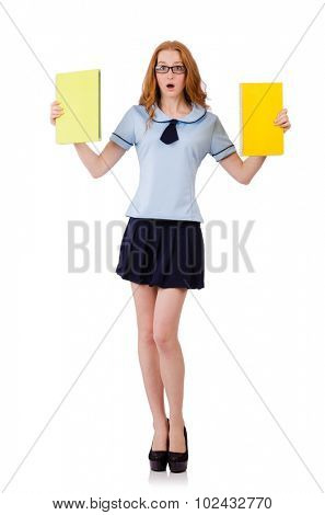Schoolgirl isolated on the white
