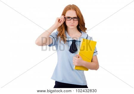 Schoolgirl isolated on the white