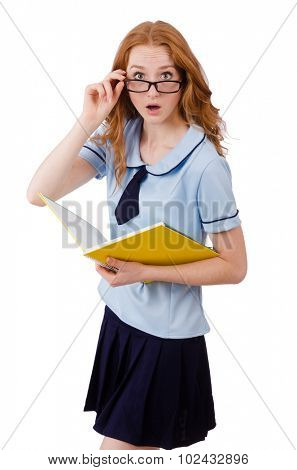 Schoolgirl isolated on the white