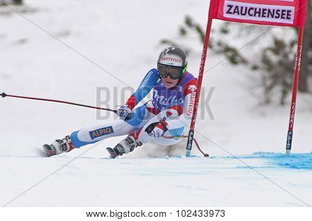 ZAUCHENSEE AUSTRIA. 08 JANUARY 2011.  Lara Gut (SUI) speeds down the course competing in the downhill race part of FIS Alpine World Cup, in Zauchensee Austria.