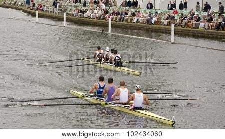 HENLEY, ENGLAND. 02-07-2010.  Leander Club & Durham University lead  Molesey B.C. on day 3 of the Henley Royal Regatta 2010 held on the River Thames.  