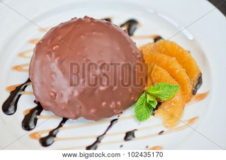 chocolate and orange croissant of mousse and almond cookies