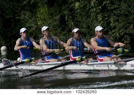 HENLEY, ENGLAND. 03-07-2010.   Newcastle University in action on day 4 of the Henley Royal Regatta 2010 held on the River Thames.  
