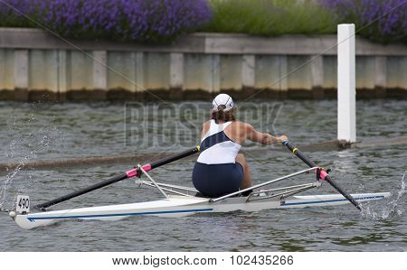 HENLEY, ENGLAND. 01-07-2010. M.J. Gay (USA) in action on day 2 of the Henley Royal Regatta 2010 held on the River Thames.  