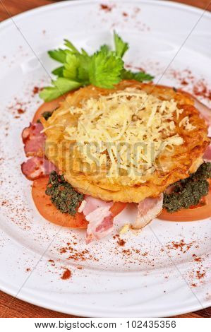 Roast pork  with vegetables and bakon