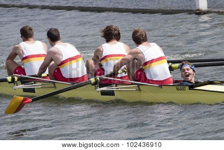 HENLEY, ENGLAND. 04-07-2010.   The Tideway Scullers'  School winners of the The Britannia Challenge Cup  on day 5 of the Henley Royal Regatta 2010 held on the River Thames.  