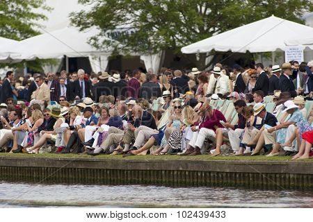HENLEY, ENGLAND. 03-07-2010. Reggata goers in traditional dress  on day 4 of the Henley Royal Regatta 2010 held on the River Thames.  