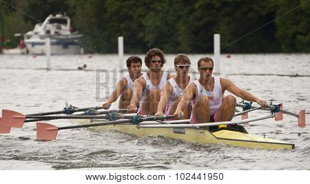 HENLEY, ENGLAND. 01-07-2010. The Leander Club in action on day 2 of the Henley Royal Regatta 2010 held on the River Thames.  