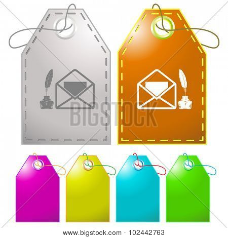 mail with feather and inkstandn . Vector tags.