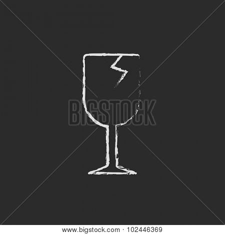 Cracked glass sketch icon hand drawn in chalk on a blackboard vector white icon isolated on a black background.