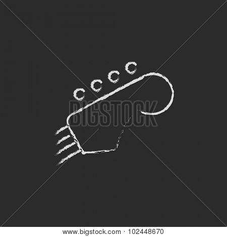 Head of the guitar hand drawn in chalk on a blackboard vector white icon isolated on a black background.