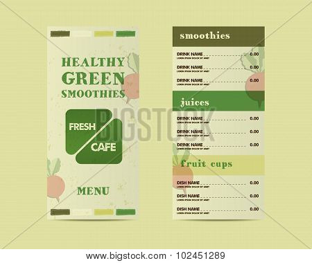Organic, green cafe menu vector concept. Fresh elements for cafe or restaurant with energetic fresh