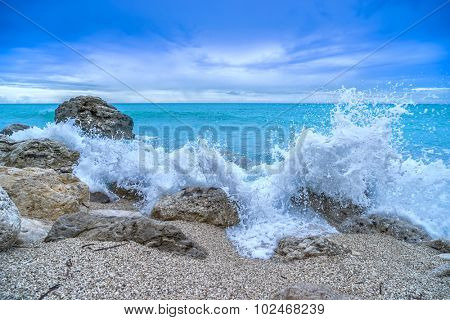 Stormy Kathisma Beach, Lefkada Island in Ionian Sea, Greece.
