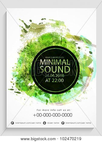 Creative Party flyer, template or banner design with grungy green color spalsh.