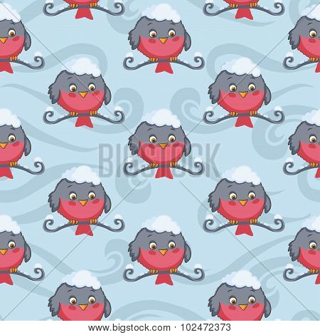Bullfinch vector seamless pattern. Winter background