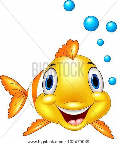 Cute clown fish cartoon underwater and bubble