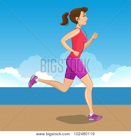 Active Sporty Young Jogging Woman, Loss Weight Cardio Training. Vector Illustration.