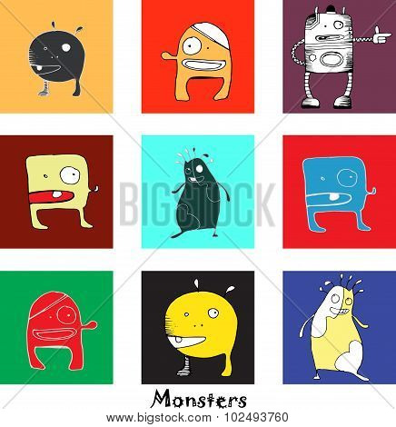 vector pattern with funny monsters