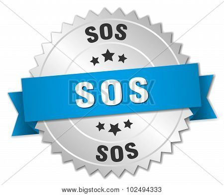 Sos 3D Silver Badge With Blue Ribbon
